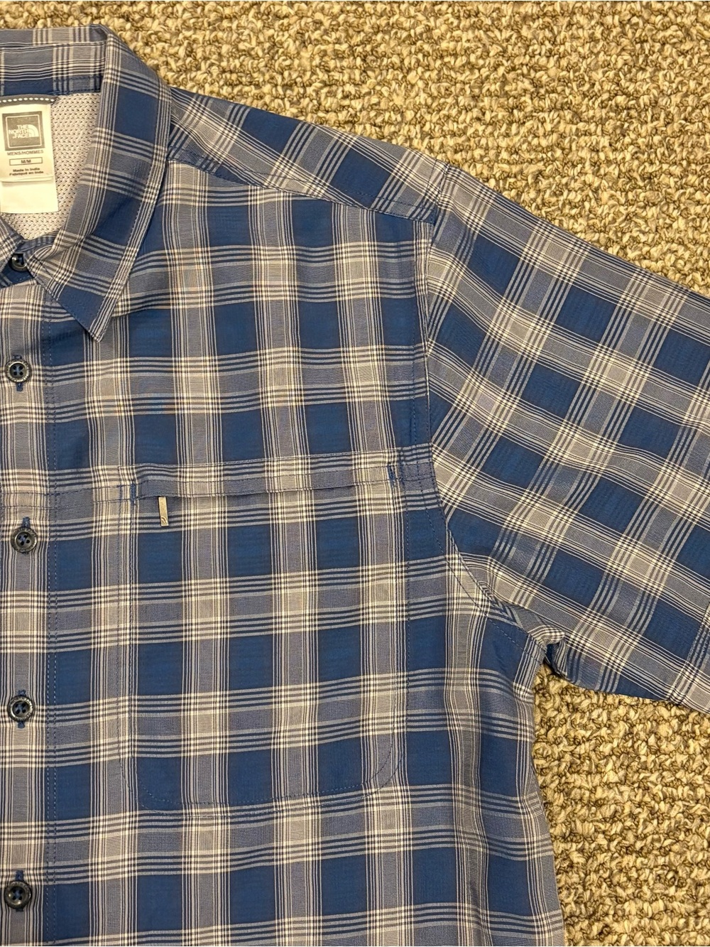The North Face Blue and White Plaid Short-Sleeve Button-Down Shirt